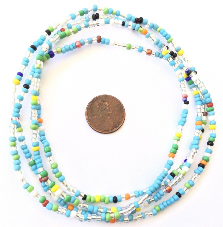 Vintage Strand of Ghana Beads Blue Turquoise mixed Glass African Trade Beads-Ghana [3074]