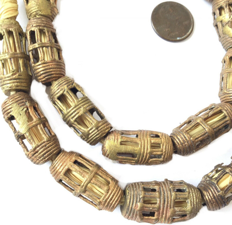 Handmade Ghana African lost wax Brass Barrel shape trade beads