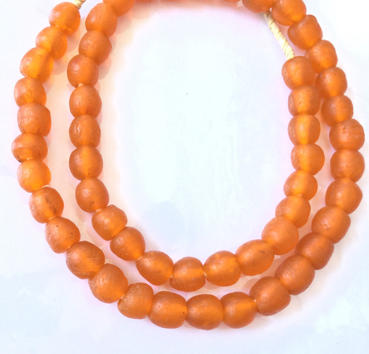 Ghana orange recycled glass handmade African Trade beads-Ghana