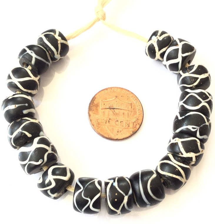 Antique Venetian Wound Black and white Rattle Snake African trade Beads-Ghana