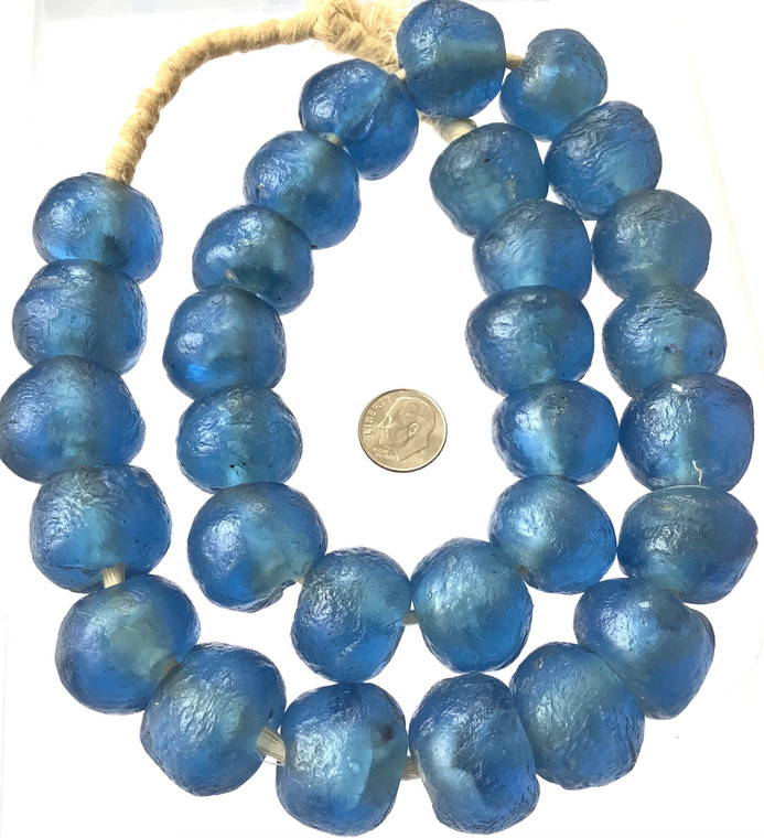 23MM Ghana Extra Large Sapphire blue Krobo recycled Glass African trade Beads-Ghana