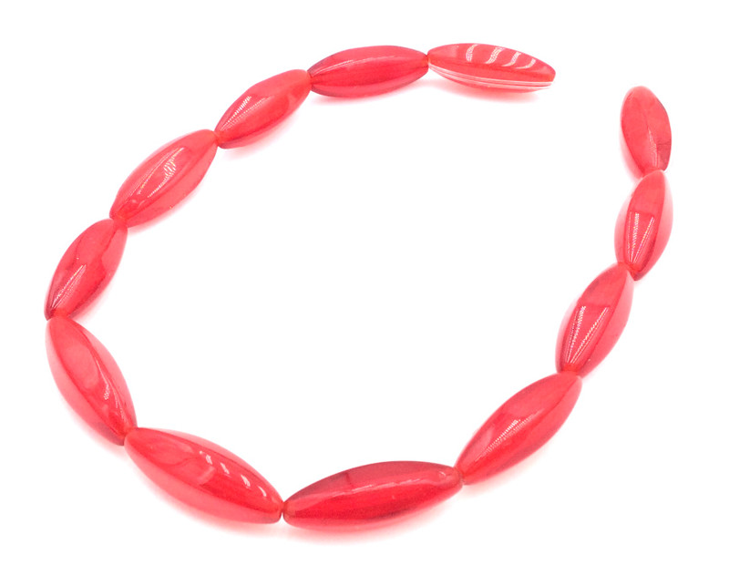 12 Vintage elongated oval red Czech glass beads