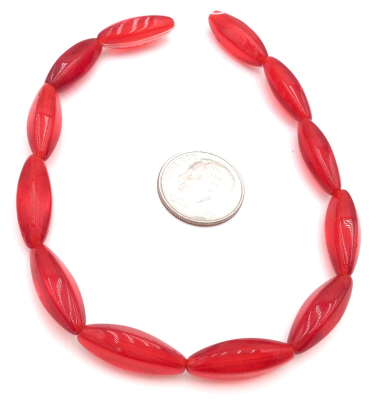 12 Vintage elongated oval red Czech glass beads