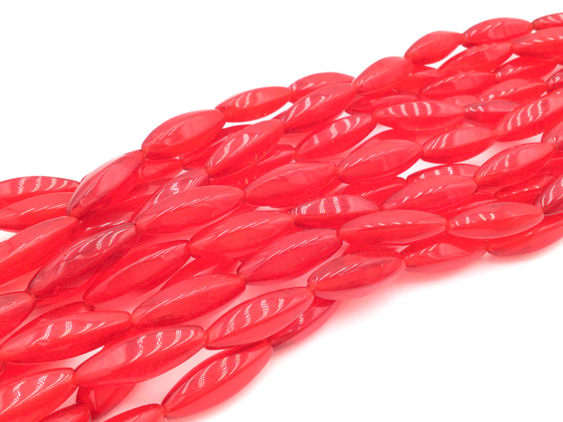 12 Vintage elongated oval red Czech glass beads