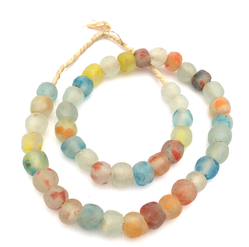 Turquoise Flat Ghana Glass Beads with Yellow Clay