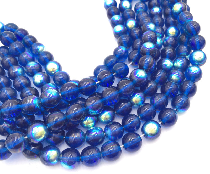 Glow-in-the-Dark Glass Round Beads - 8mm, Blue #7, 15 inch strand
