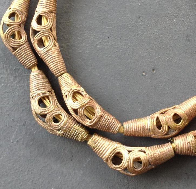 African Brass trade beads tabular Ghana Akan Ashanti lost wax bronze beads 