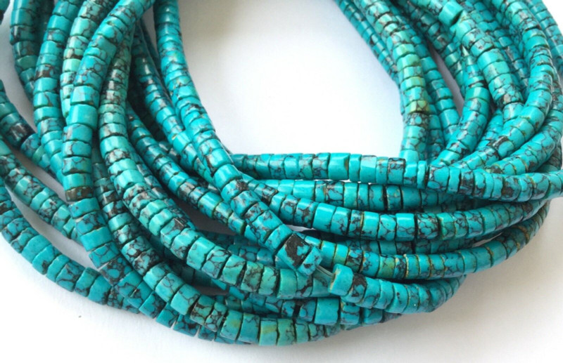 Fine Turquoise with black vein Heishi Gemstone beads Stone-jewelry Supplies