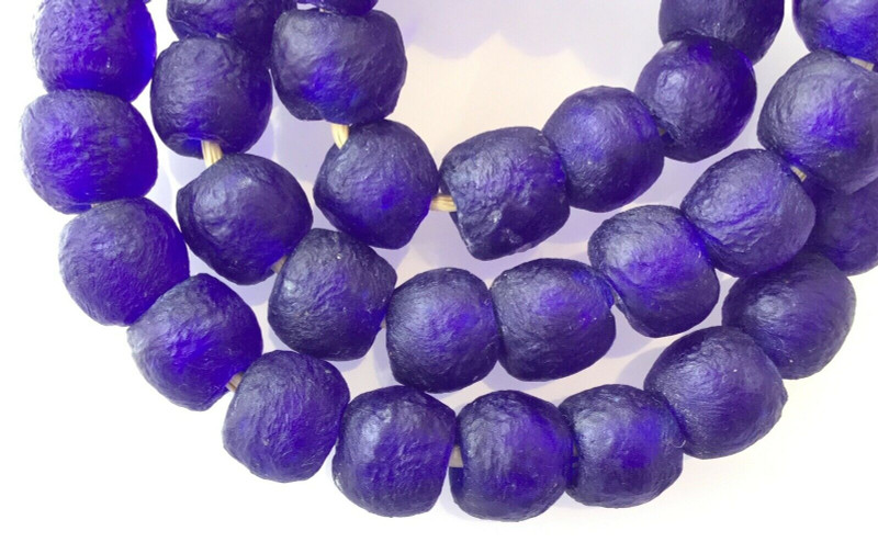 32 Ghana handmade Cobalt Blue Multi Recycled glass African trade beads-Ghana 