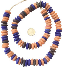 Ghana Ashanti opaque multi colored handmade Recycled Glass Opaque Dark Brown Rondelle Beads-Ghana [02160]