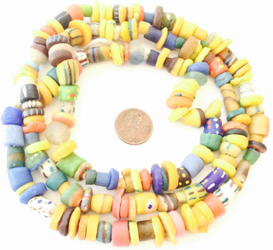 New African trade beads Ghana Krobo recycled powder glass beads translucent mix