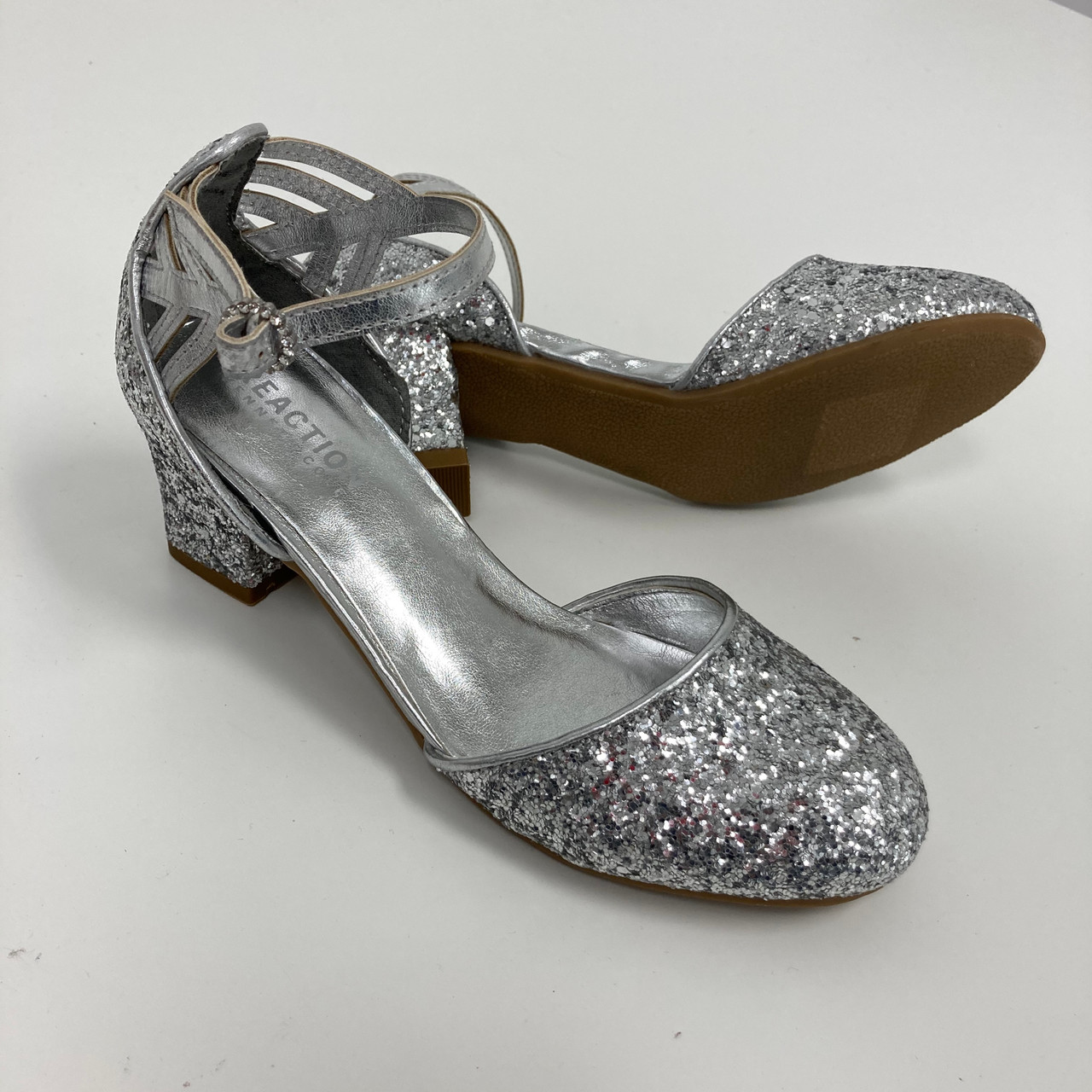 size 1 silver heels