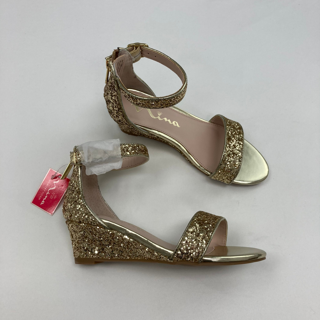 Gold Glitter Wedge Sandals 13M