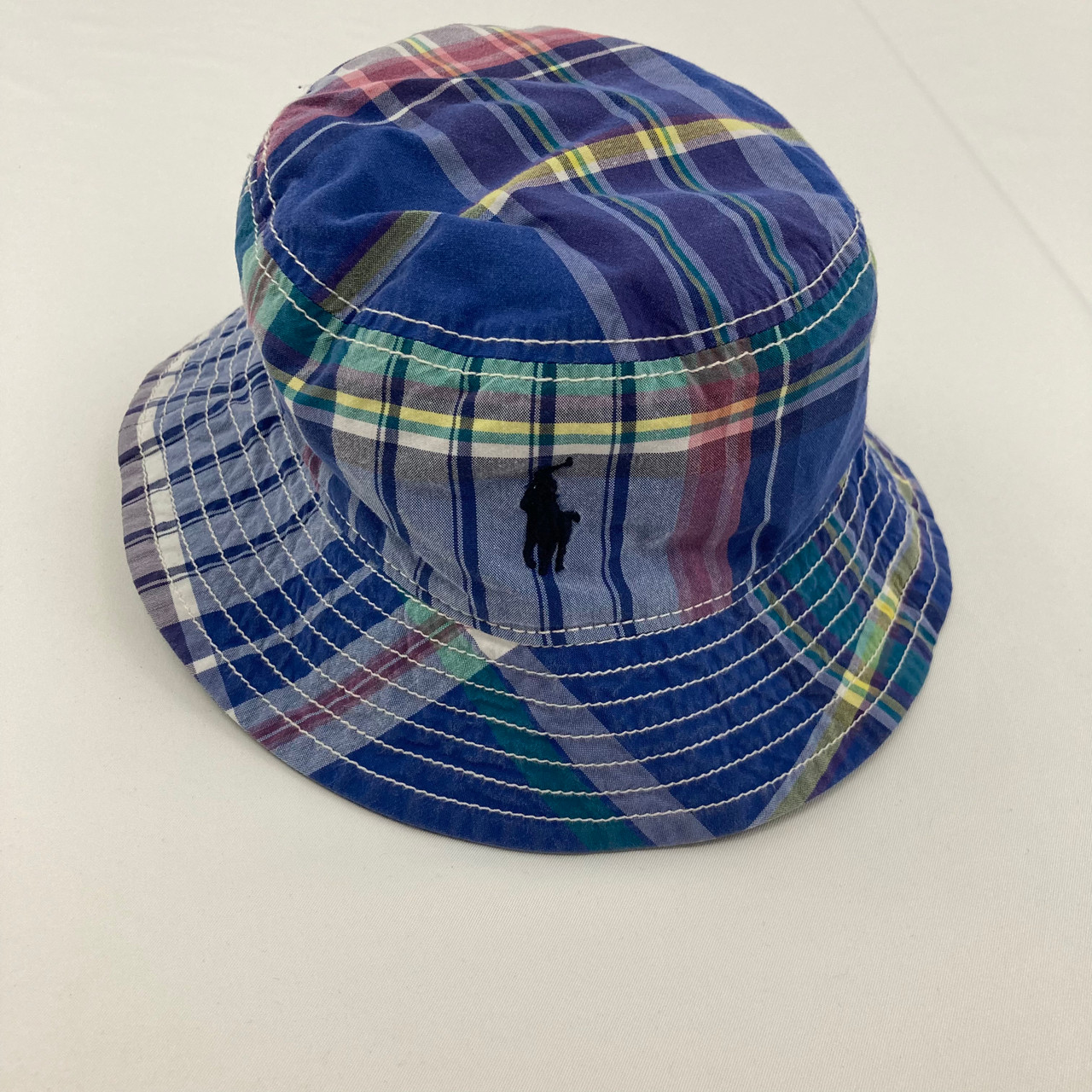 Ralph Lauren Plaid Navy Reversible Bucket Hat 3-9 Mth