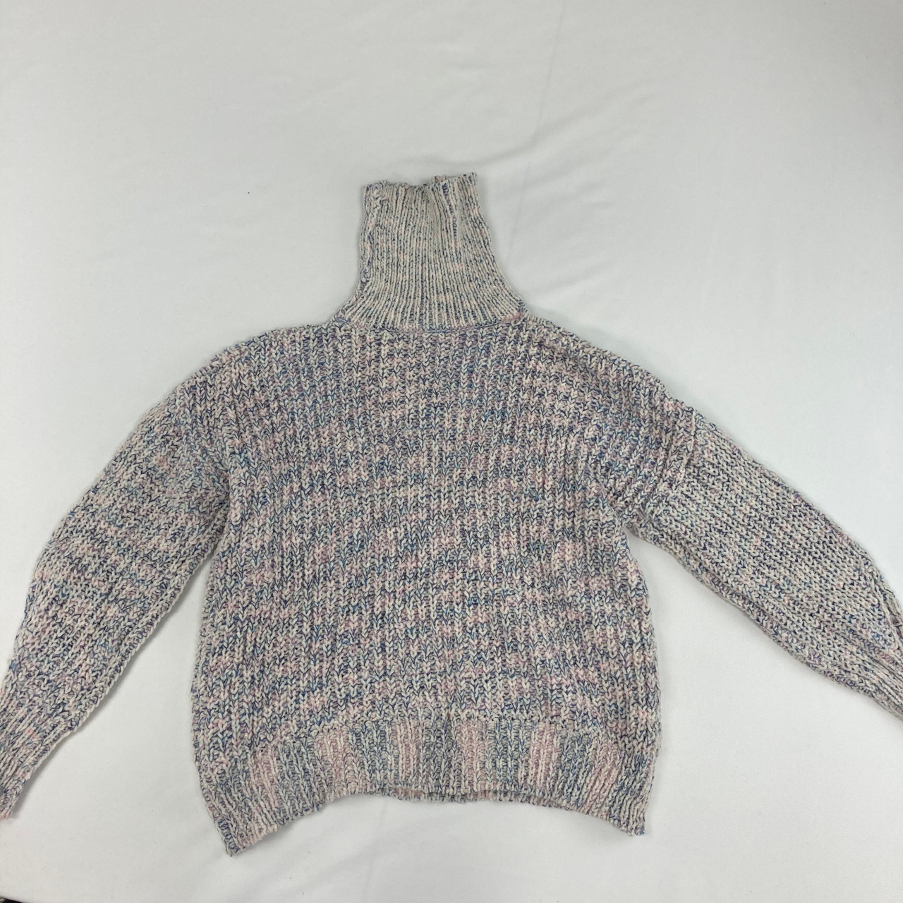 Ivory Multi Color Knitted Turtle Neck Sweater Large