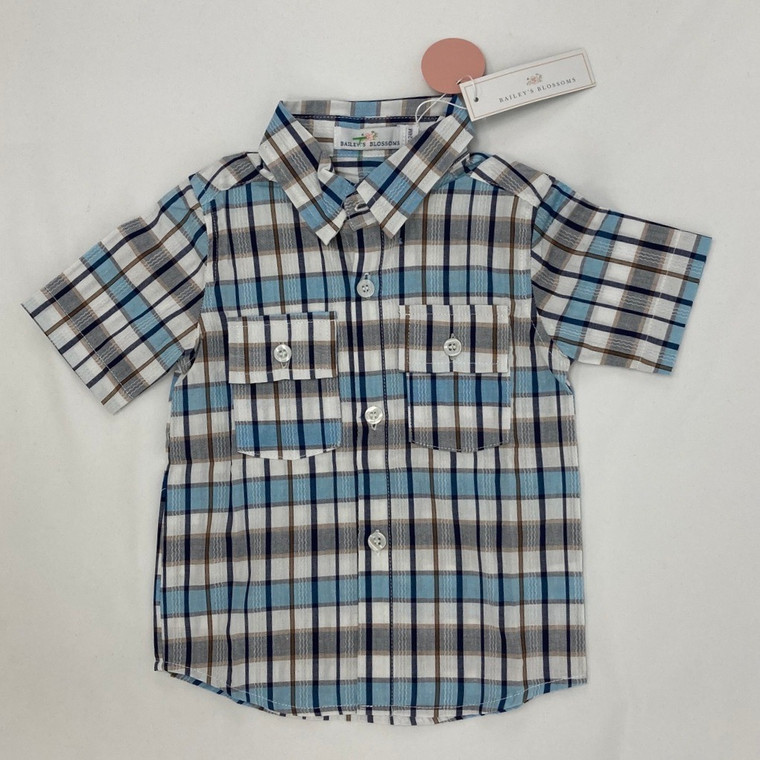 Baileys Blossoms Wavy Plaid Button-Up Top 18-24 mth