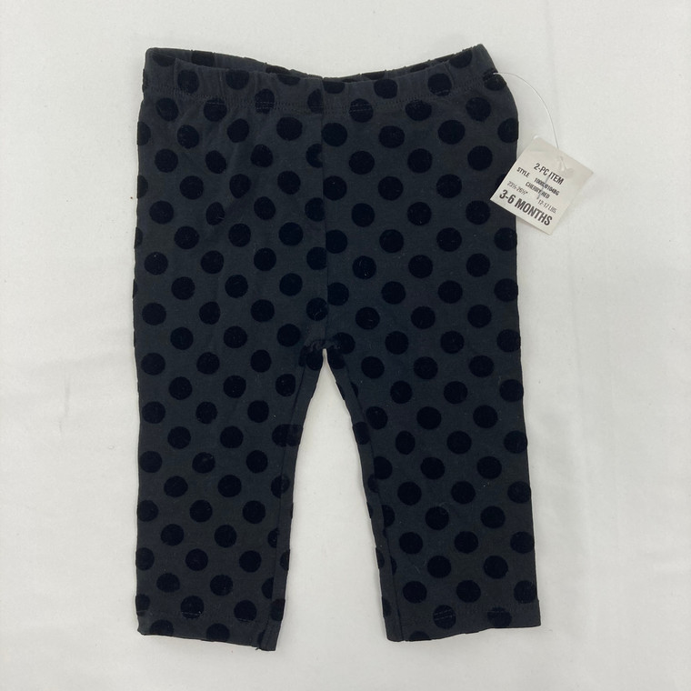 First Impressions Black Velvet Polka Dot Leggings 3-6 mth