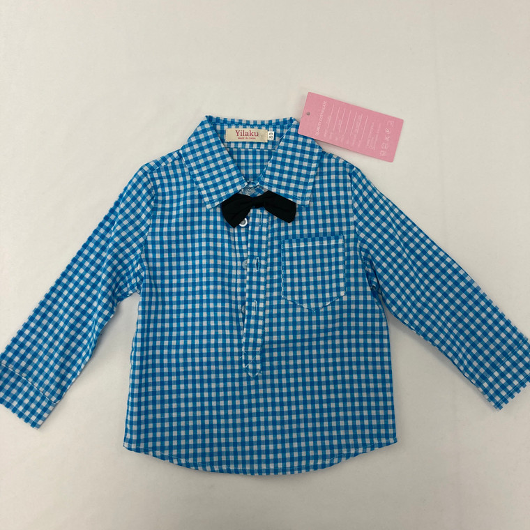 Yilaku Checkered Bowtie Button-Up 18 mth