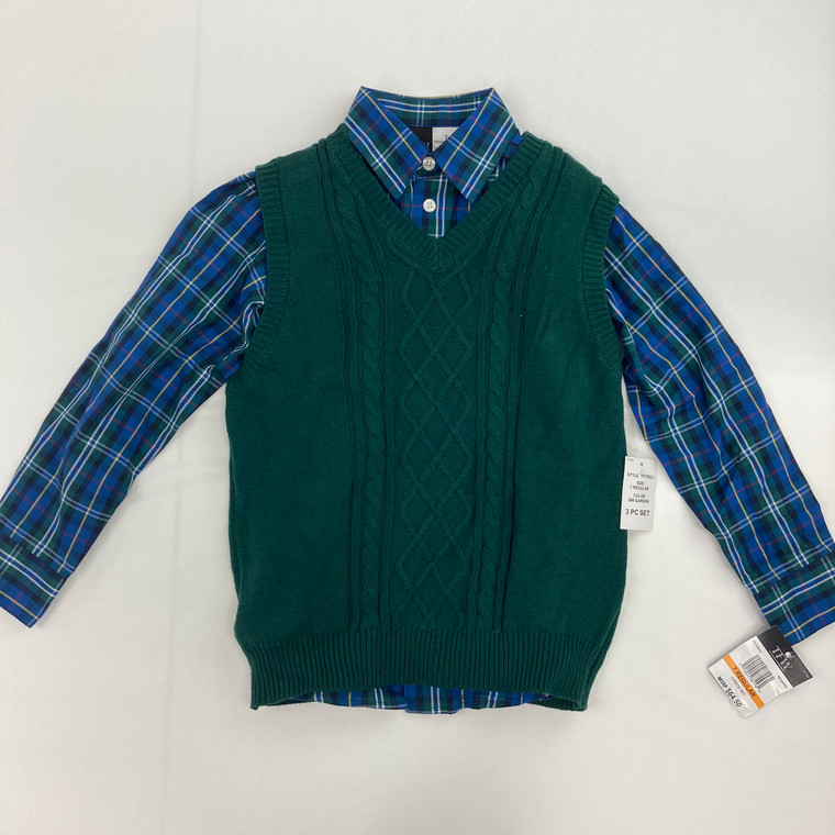 TFW Green Cable Plaid 2-pc Set 7 yr