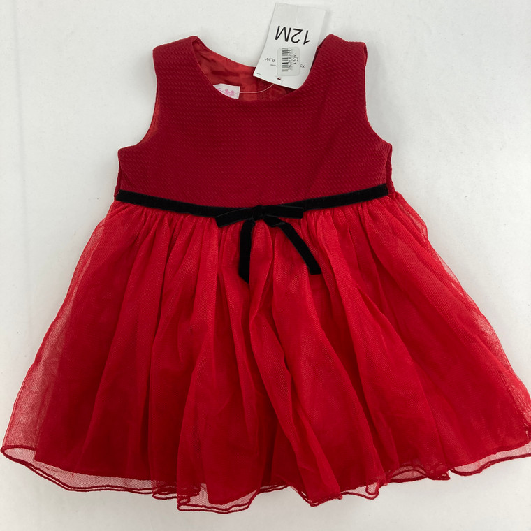 Bonnie Jean Red Textured Holiday Dress 12 mth