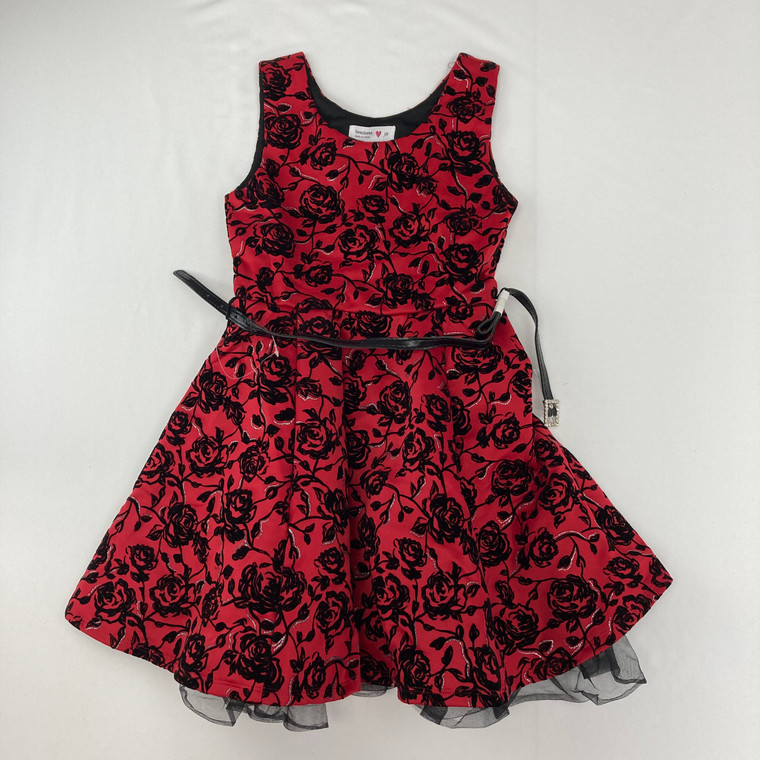 Beautees Red Floral Dress 10 yr