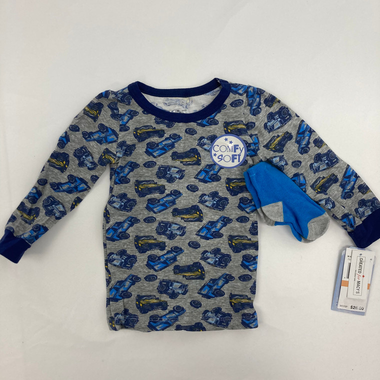 Max and Olivia Grey Car Pajama Top W Socks 12 mth