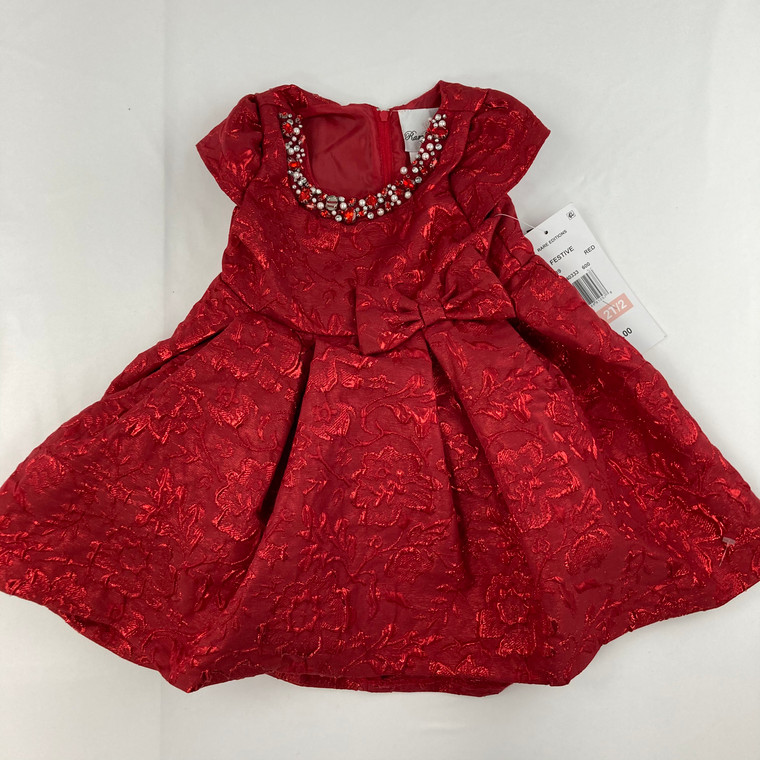 Rare Editions Jeweled Neck Holiday Dress 2/2T