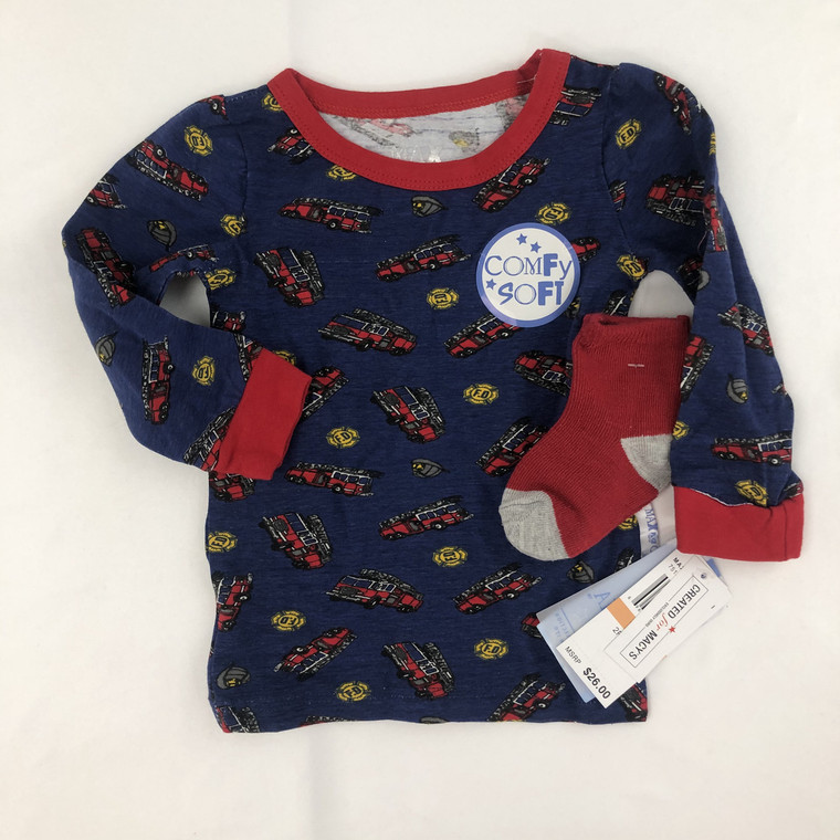 Max and Olivia Navy Firetruck Sleep Top 12 mth