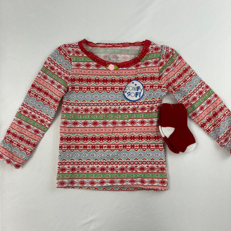 Max and Olivia Snowflake W/ Socks Pajama Top 24 mth