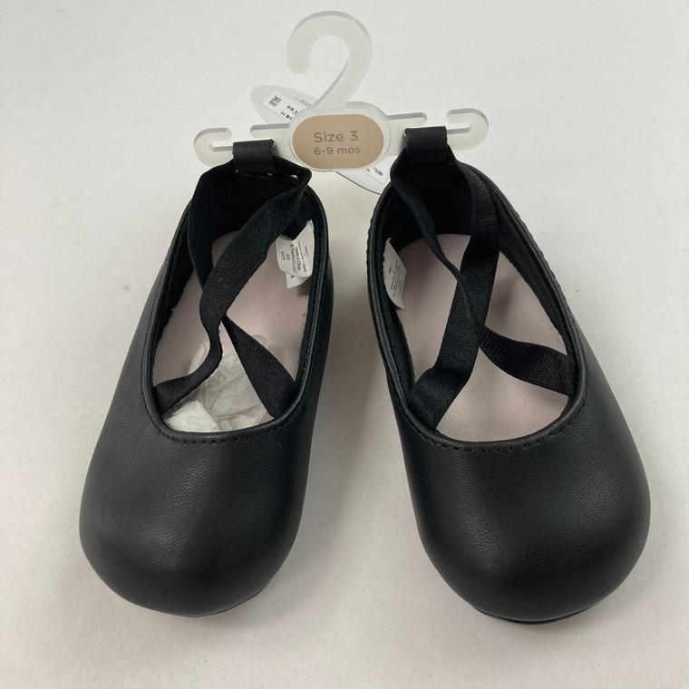 First Impressions Black Criss Cross Flats 6-9 mth