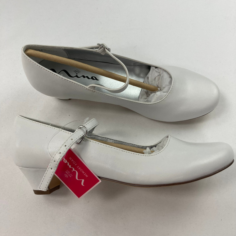 Nina White Smooth Seeley Heels 3.5 M