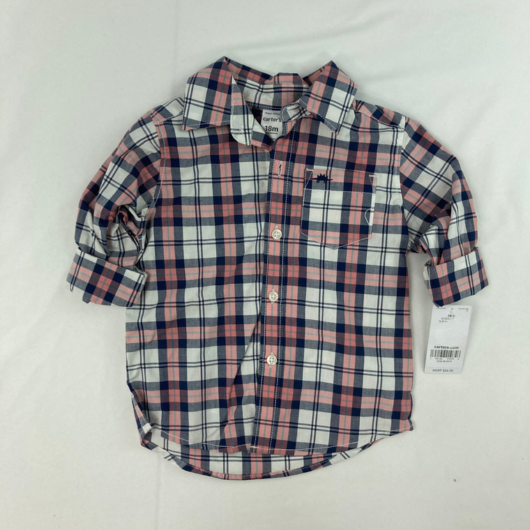 Carters Mini Dino Plaid Top 18 mth