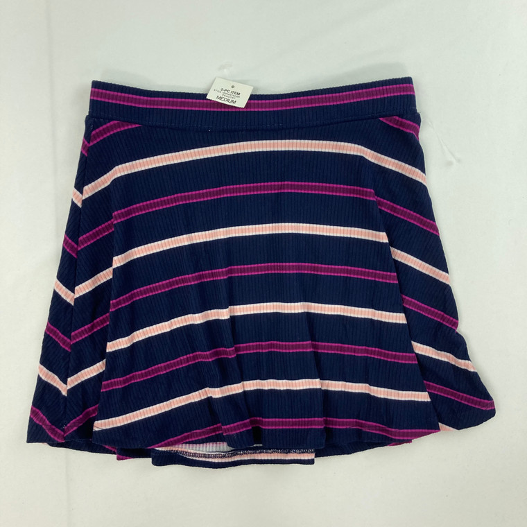 Navy Striped Skater Skirt Medium