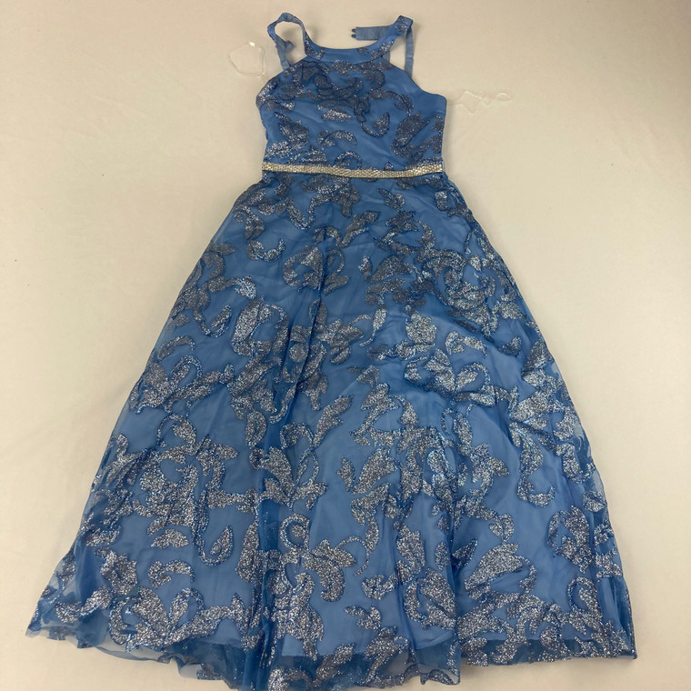 Rare Editions Long Blue Shimmer Dress 7 yr