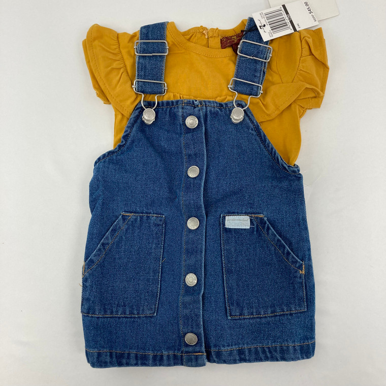 7 For All Mankind 2-pc Mystic Yellow Overall Dress Set 12 mth