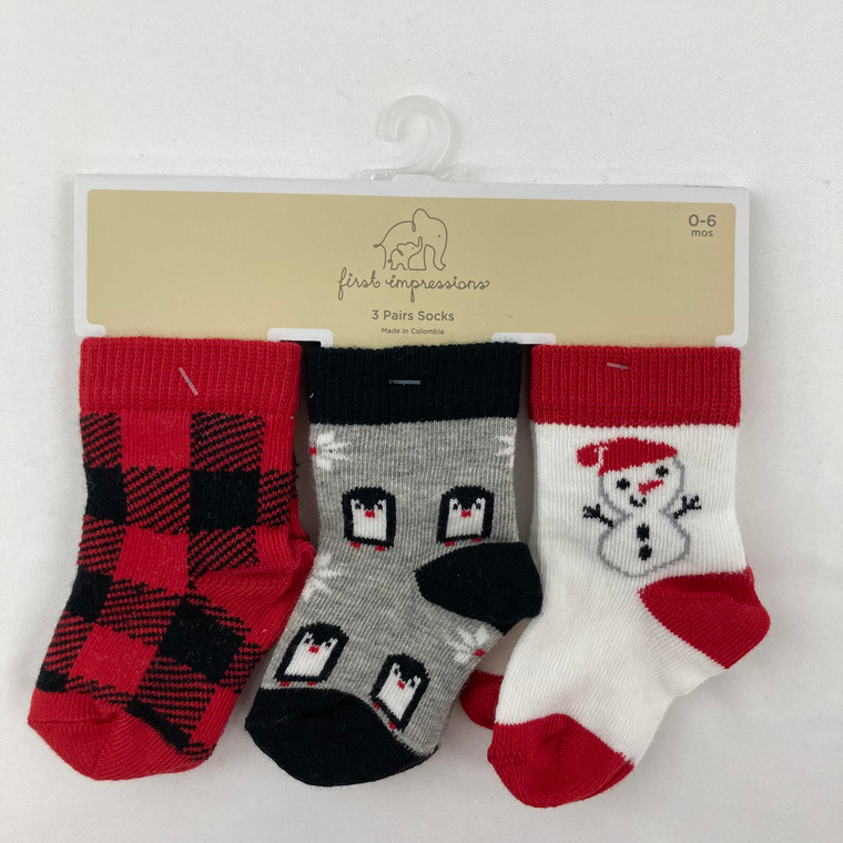 First Impressions 3-Pack Holiday Ever Red Socks 0-6 mth