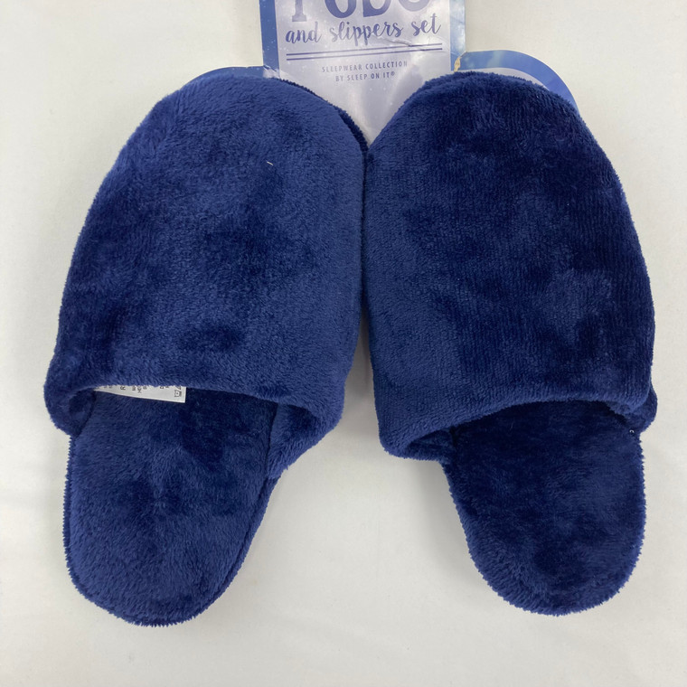Max and Olivia Navy Fuzzy Slippers M/L (10-12)