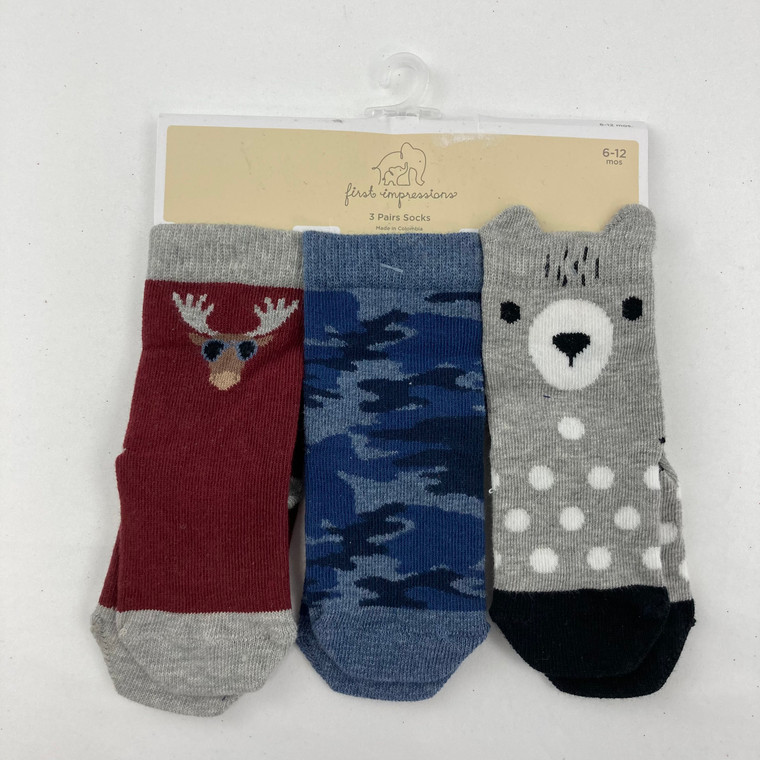 First Impressions 3-Pack Animal Socks 6-12 mth