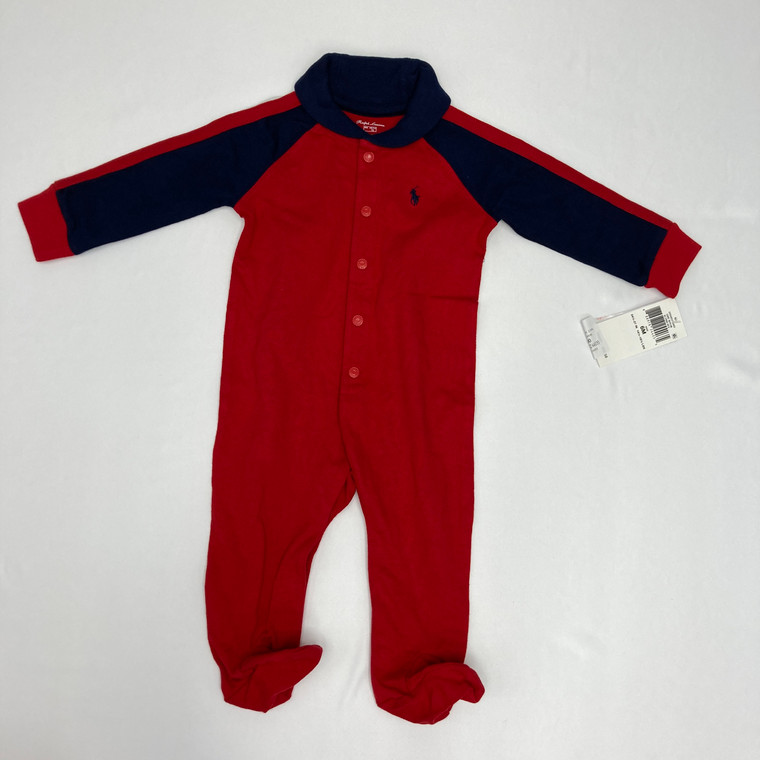 Ralph Lauren Red Long One Piece Sleeve Polo 6M