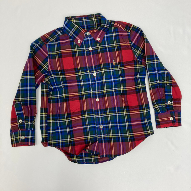 Ralph Lauren Red Multi Colored Button Up Long Sleeve 3/3T
