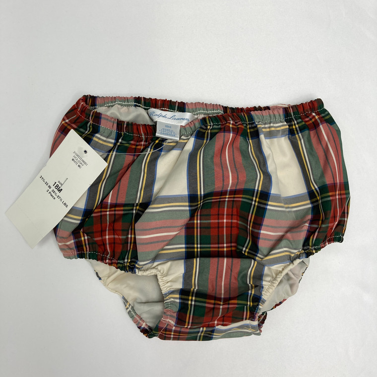 Ralph Lauren Holiday White Plaid Diaper Cover 18 mth