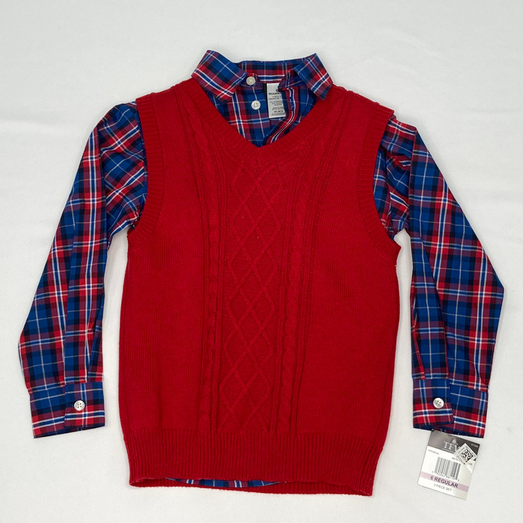 TFW Red Plaid Long Sleeve With Vest 6 Yr