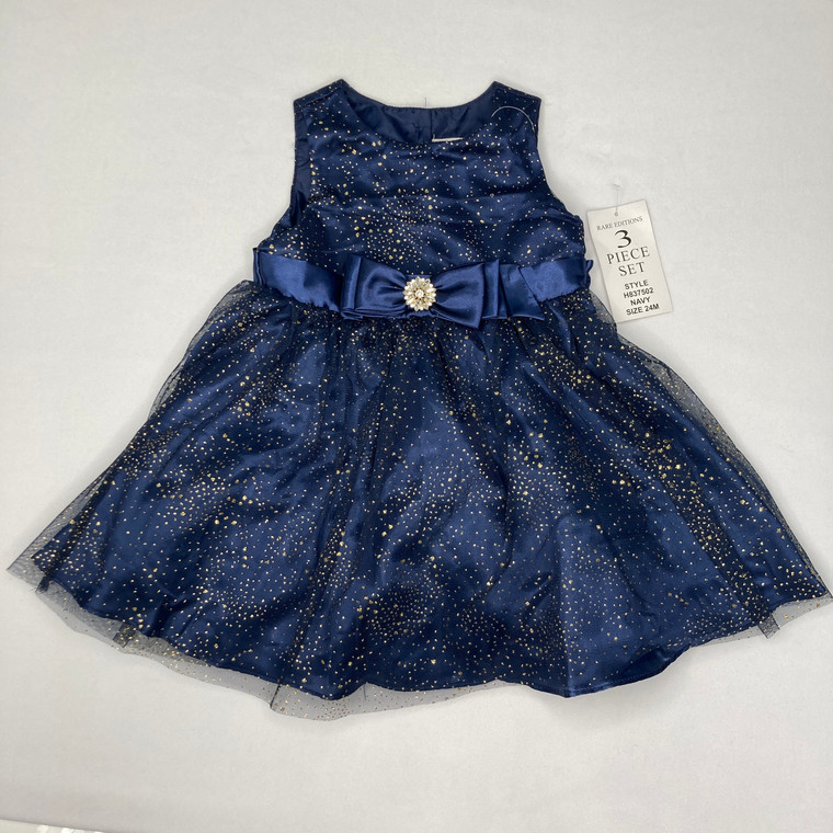 Rare Editions Girls Navy Gold Dress 24 mth