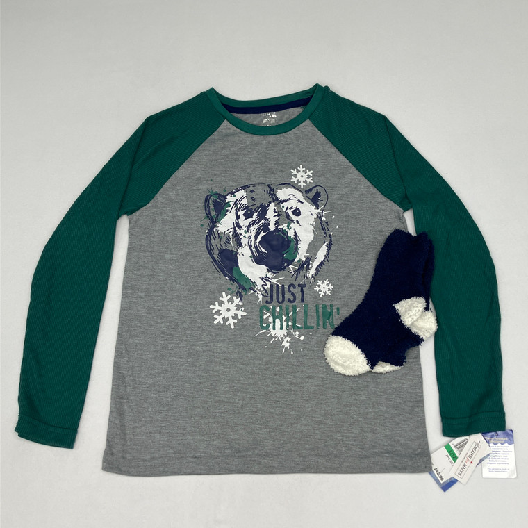 Max Olivia Gray 2pc Pj Shirt With Fuzzy Socks L (12/14)