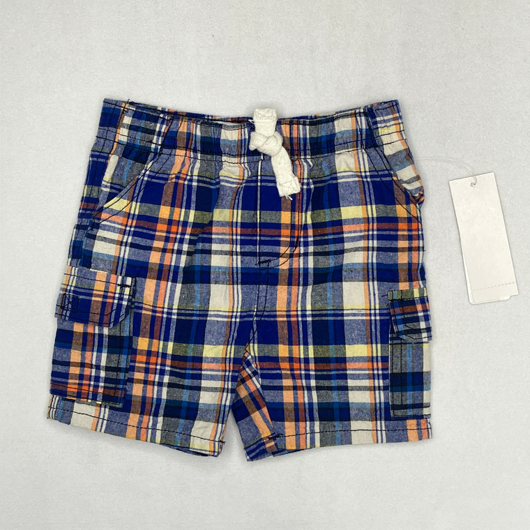 Kids Headquarters Blue Orange Plaid Shorts 3-6 mth