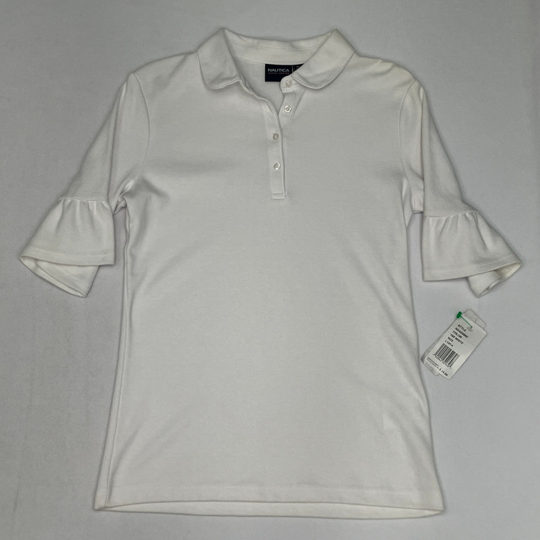 Nautica Solid White Polo Large 12-14