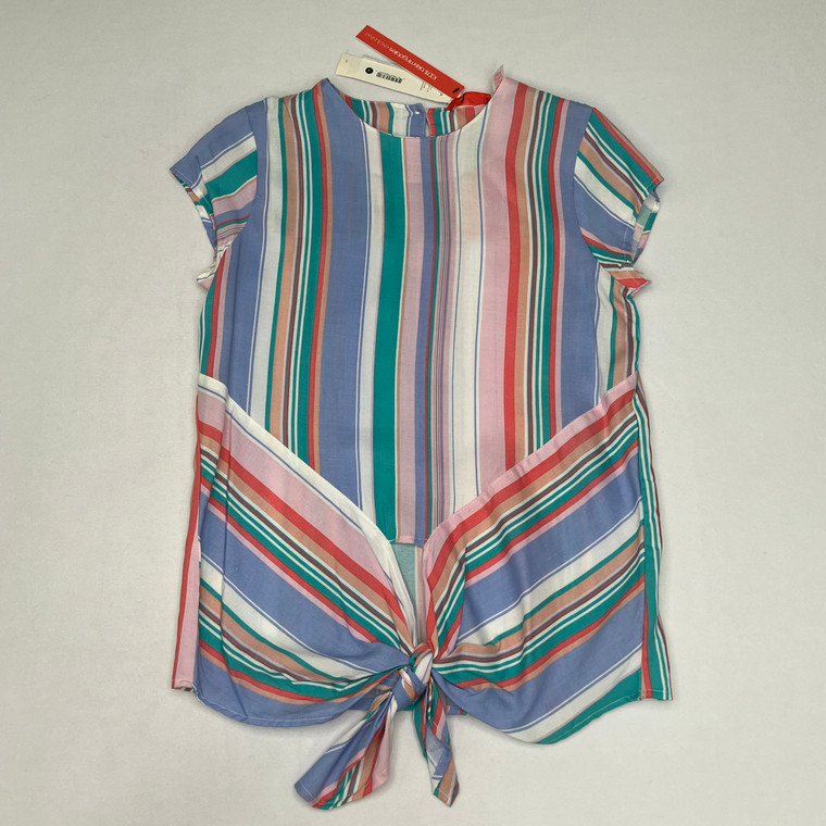 Aqua Striped Tie-up Shirt Large