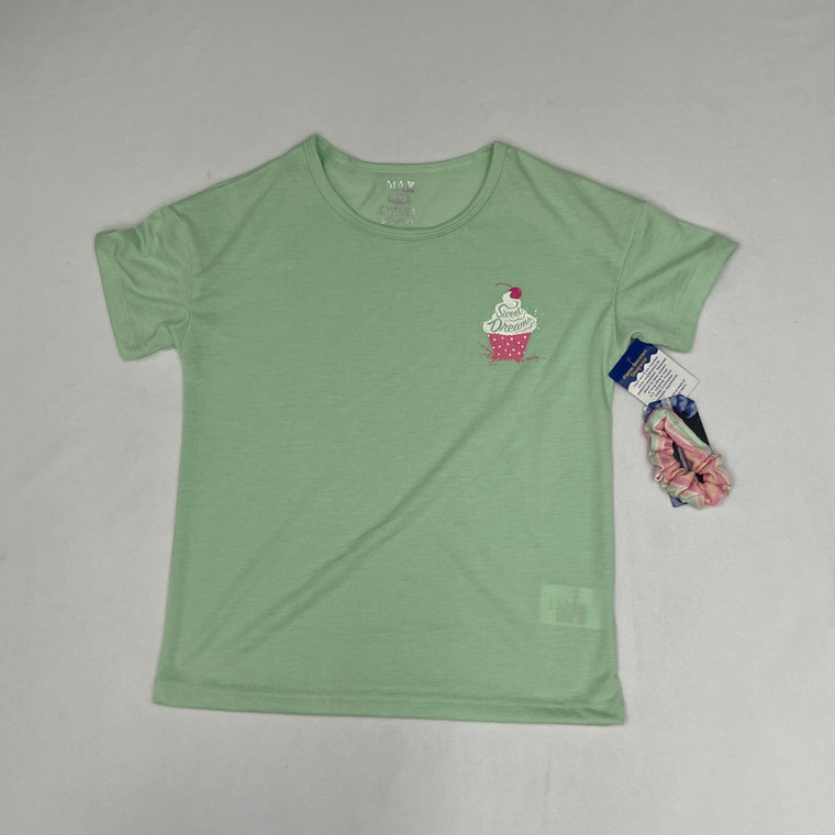 Max & Olivia Green Cupcake PJ Top & Scrunchie S 6X