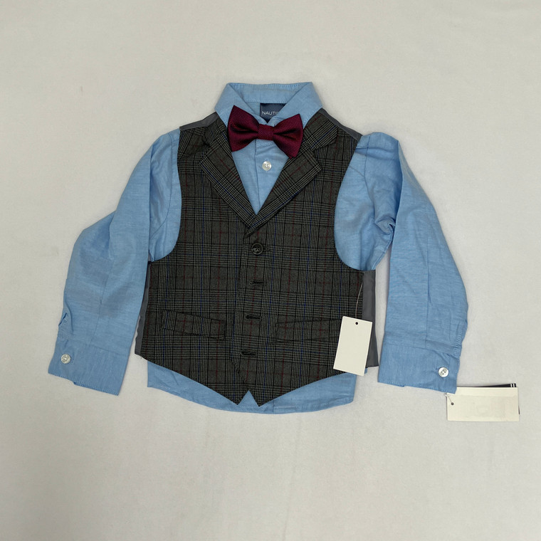 Nautica Blue Plaid Vest Set 2T 3-Piece