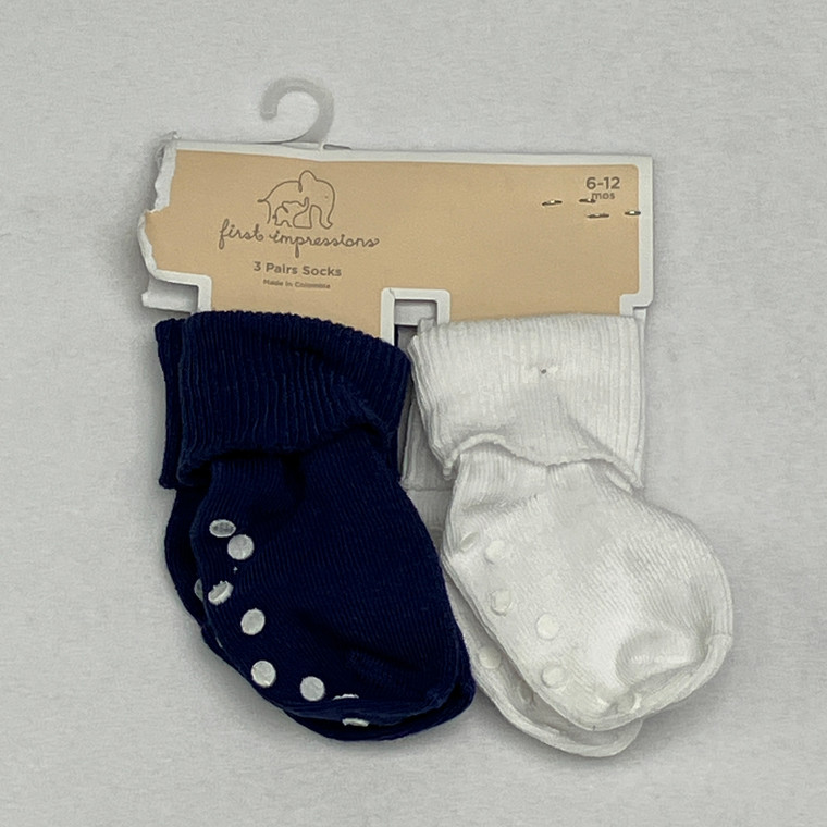 First Impressions 2-Pair Socks Blue & White 6-12 mth